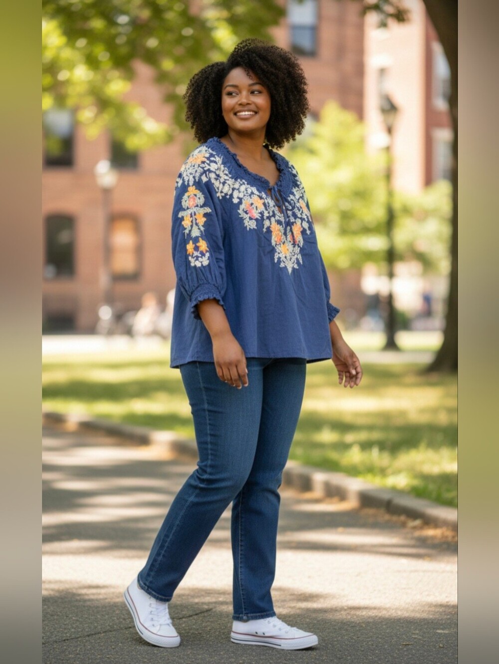 Sundance Preeda Navy Blue Embroidered Blouse Size X-Large - Picture 8 of 8